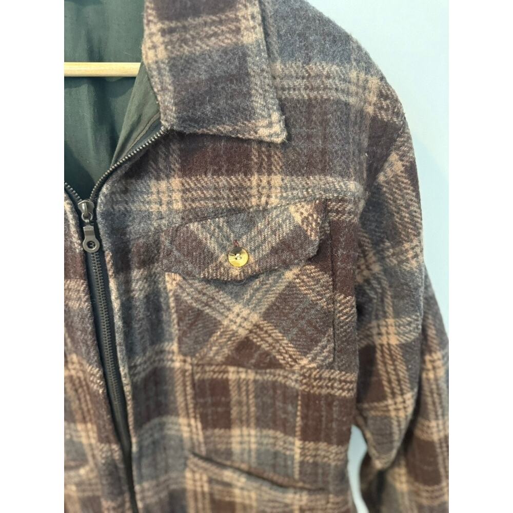 Vintage Wool Plaid Jacket Brown Cropped Utility Coat Cabin Core Grunge ✨ - Picture 4 of 7